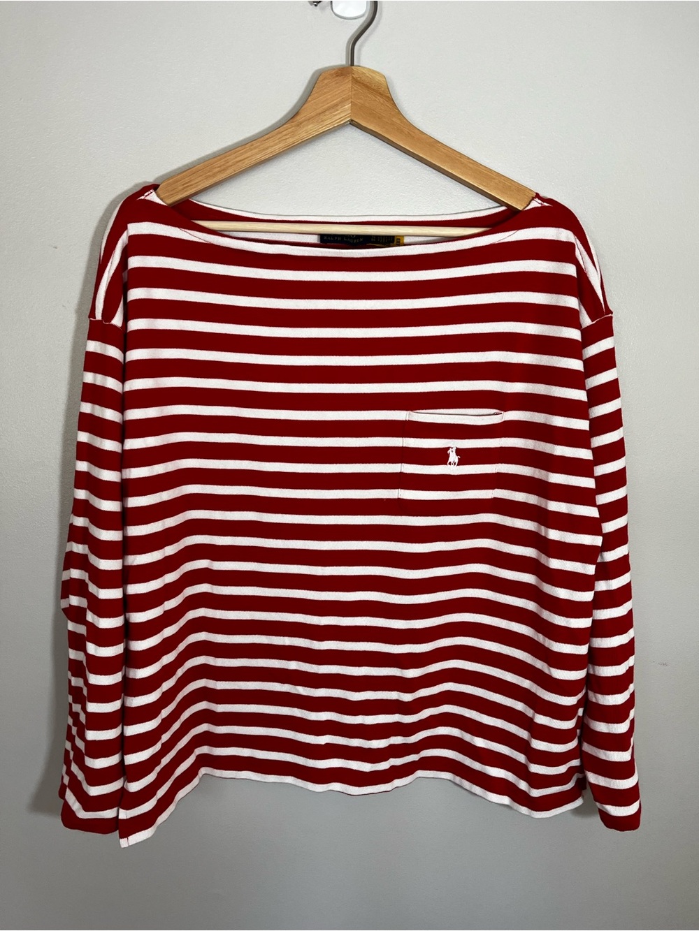 Polo Ralph Lauren Striped Mariner Pocket Tee Long Sleeve Cotton Women’s XL Red